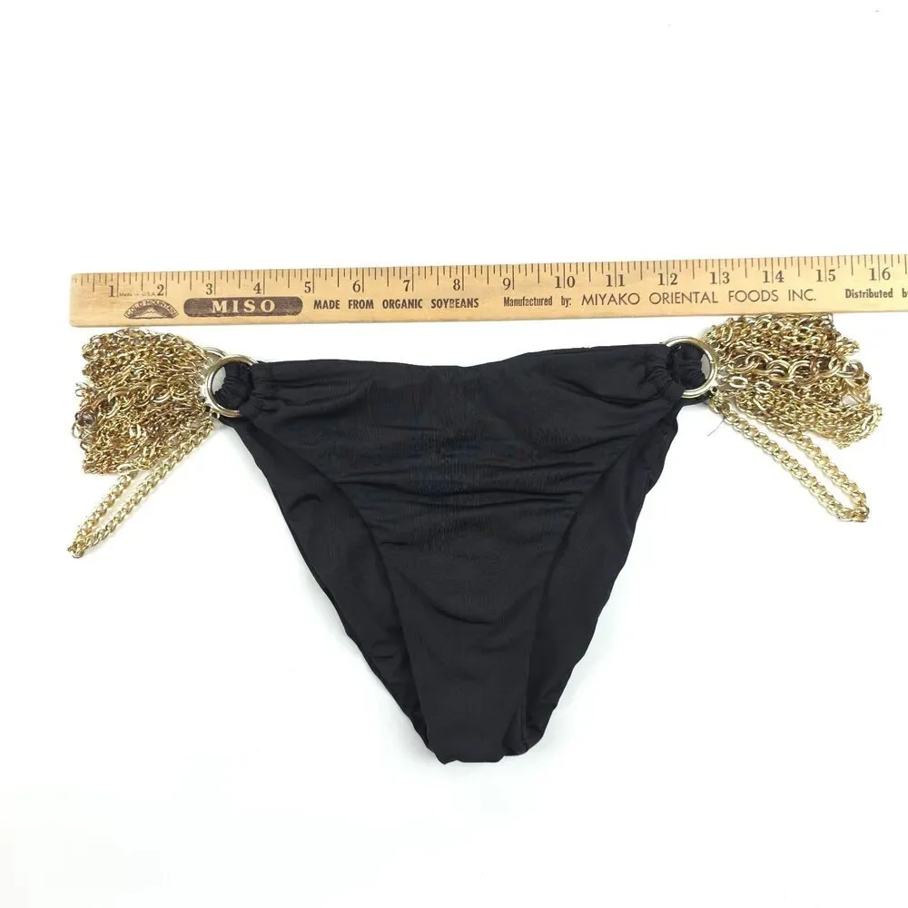 BEACH BUNNY Ball & Chain Triangle Bikini Top Ruched Chain Bottom Set 90s Y2k